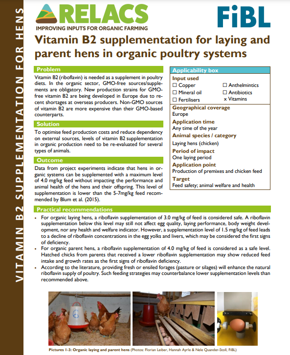Vitamin B2 supplementation for laying and parent hens in organic